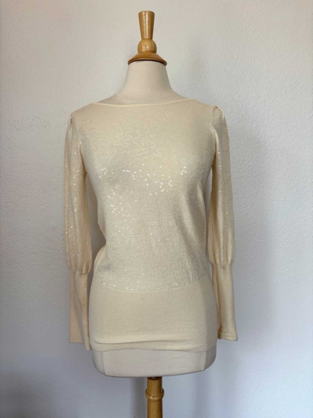 ANTONIO MELANI 100% Wool Cream Sequin Boatneck Sweater